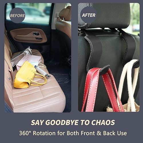 Amooca Car Seat Headrest Hook Universal Vehicle Storage Hanger Leather with Metal Car Seat Back Organizer for Handbag Purse Coat Black 2 Pack thumbnail 7