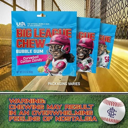Big League Chew Cotton Candy Bubble Gum 3-Pack - 2.12oz Packets - Curveball Cotton Candy Baseball Gum - Big League Chew Baseball Sweet Set for Treats, Party Favors & More thumbnail 4
