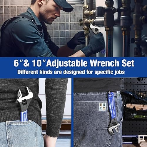 WORKPRO 2-Piece Adjustable Wrench Set, 6-Inch & 10-Inch Wide Jaw Black Oxide Wrench, Cr-V Steel, Metric & SAE Scales, Max Jaw Opening 15/16" & 1-5/16", for Home Repairs, Plumbing, Garage Work thumbnail 7