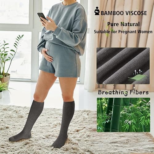 LEVSOX Viscose Made from Bamboo Compression Socks for Pregnant Women 20-30 mmHg Knee High Cute Mens Supports Socks for Travel thumbnail 5