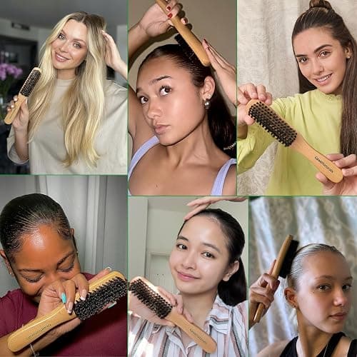 GranNaturals Boar Bristle Slick Back Hair Brush - Soft/Medium Smoothing Hairbrush to Style, Polish, & Lay Hair Down Flat to Create a Sleek Frizz Free Hairstyle for Women and Men - Wooden Handle thumbnail 8