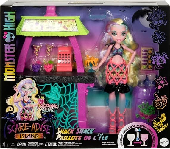 Monster High Doll & Playset, Lagoona Blue Scare-adise Island Snack Shack with Food Accessories & Color-Change Drinks thumbnail 6