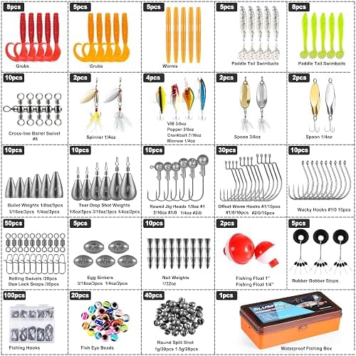 PLUSINNO 353/404 PCS Fishing Lures, Upgrade Fishing Tackle Box with Tackle Included, Crankbaits, Hooks, Weights, Other Accessories, Fishing Lure Bait Gear Equipment Kit Gift for Men Freshwater Bass thumbnail 3