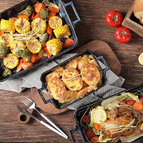 VICRAYS Ceramic Bakeware Set, Porcelain Rectangular Lasagna Pans Casserole Dish Set for Baking, Cooking, Kitchen, Cake Dinner, Banquet and Daily Use, 3 PCS, 15 x 8.5 Inches(Blue) thumbnail 6