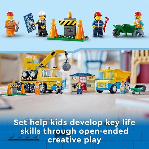 LEGO City Construction Trucks and Wrecking Ball Crane 60391 Building Toy Set for Toddler Kids Ages 4+, Includes 3 Construction Vehicles, an Abandoned House and 3 Minifigures for Pretend Play thumbnail 7