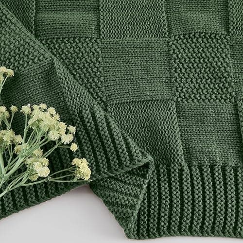 CozeCube Check Knit Throw Blanket, Christmas Green Checkered Bedroom Blanket for Couch, Soft Cozy Warm Knitted Blanket for Bed Sofa Living Room, Decorative Spring Fall Throw Blanket, 50"X60" thumbnail 8