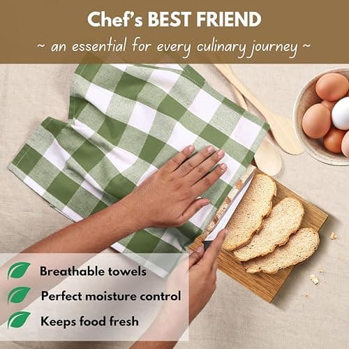 Native Fab Buffalo Check Kitchen Dish Towels, 16"x26", 4 Pack - 100% Cotton Plaid Washcloths - Absorbent Dish Cloths Set, Cleaning Hand Towels with Hanging Loop - Mint Green White thumbnail 3