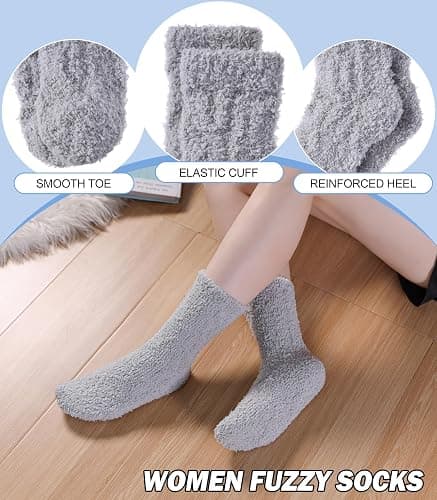AOXION Fuzzy Socks for Women Fluffy Slipper Winter Warm Soft Cozy Microfiber Plush Home Sleeping Socks thumbnail 6