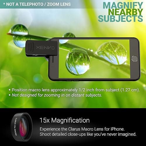 Xenvo Pro Lens Kit for iPhone and Android, Macro and Wide Angle Lens with LED Light and Travel Case Black thumbnail 4