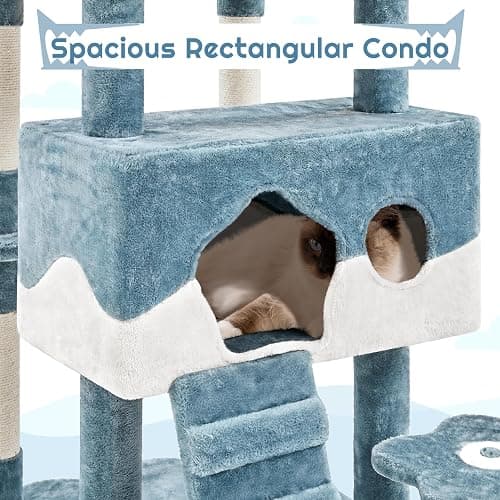 Yaheetech Cat Tree, 72.5inch Ocean-Themed Cat Tower, Multi-Level Large Cat Tree for Indoor Cats with Shark's Mouth Bed & 2 Big Condos & 2 Wide Perches & Funny Toys, Blue & White thumbnail 5