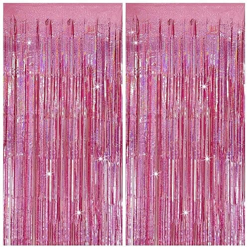 Tinsel Curtain Pink Birthday Party Decorations 2 Packs Glitter Foil Fringe Curtain Decor Streamers Photo Booth for Birthday Christmas Wedding Halloween Graduation - Image 1