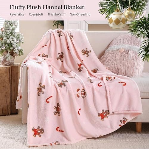 Pink Gingerbread Throw Blanket for Couch, Soft Cute Fuzzy Fruit Fleece Blankets, Room Home Decor Gifts for Women Girls, 50x60 Inches thumbnail 2