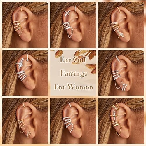 Dochais 5 Stück Ear Cuff Gold für Damen Ohrmanschette Ohne Ohrloch Fake Helix Piercing Clip Ear Cuff Wrap Earcuff Set Gold Ohrringe Fakepircings Ohr Ohrringe Manschette Knorpel Earcuffs für Mädchen thumbnail 6