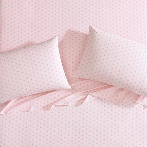 Laura Ashley – Twin Size Sheet Set, Soft & Lightweight Cotton Percale Bedding with Matching Pillowcase, Deep Pocket, Coastal Room Decor, College Dorm Room Essentials (Scallop Dollop Pink) thumbnail 5