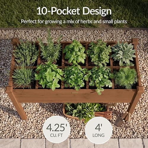 Best Choice Products Raised Herb Garden Bed Planter Box - Elevated Wooden Planter with 10 Grid Growing Compartments, Drainage Holes, Vegetable Flower Garden Box for Patio Balcony Backyard - Acorn thumbnail 3