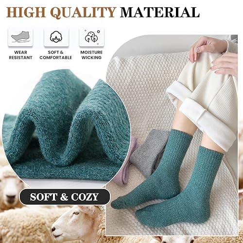 MOGGEI 5 Pairs Womens Merino Wool Socks Hiking Warm Winter Thick Thermal Crew Cozy Cabin Ladies Gift Comfy Boot Work Socks thumbnail 4