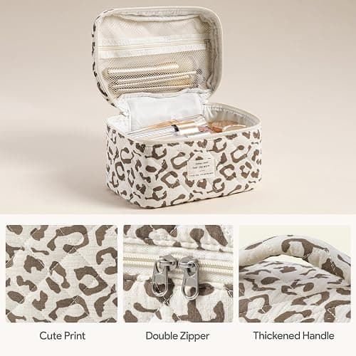 HBselect Quilted Makeup Bag, 3PCS Cotton Large Travel Makeup Bag, Cute Floral Coquette Make up Bag Cosmetic Bag Toiletry Bag for Women Girls thumbnail 3