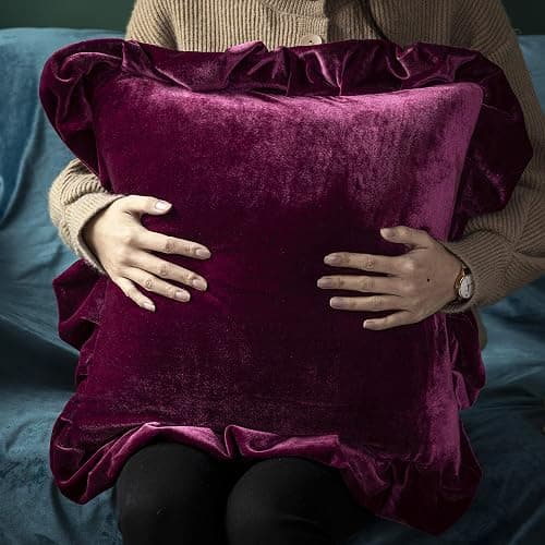 GLORY SEASON Velvet Throw Pillow Cover Soft Decorative Luxurious Solid Square Cushion Case for Sofa Couch Bedroom Farmhouse,Pack of 2, 18 x 18 Inches, Amaranth thumbnail 3