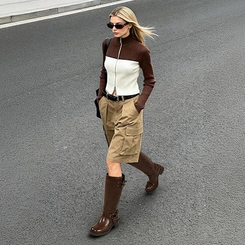 DREAM PAIRS Women's Knee High Boots Square Toe Motorcycle Boots Chunky Low Heel Fashion Buckles Biker Riding Boots with Side Zipper thumbnail 2