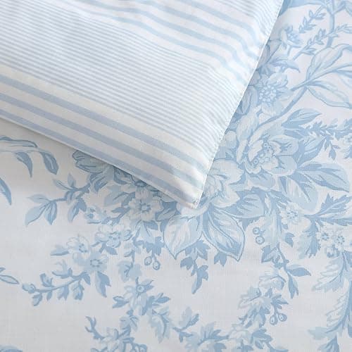 Laura Ashley – Queen Comforter Set, Soft Bedding with Matching Shams, Reversible Floral Room Decor, College Dorm Room Essentials (Bedford Blue) thumbnail 7