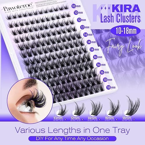 Pawotence Lash Clusters Wispy Kira Cluster Eyelash Extensions 10-18mm Individual Lashes DIY Cluster Lashes Extension Soft Comfortable Eyelash Clusters with Thin Band thumbnail 3