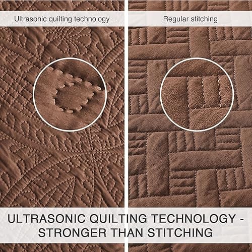 Love's cabin Quilts for Queen Bed Brown Bedspreads Bedding Set - Lightweight Bedspread Comforter - Coin Pattern Bedding Coverlet for All Season - 3 Pieces (1 Quilt, 2 Pillow Shams) thumbnail 4