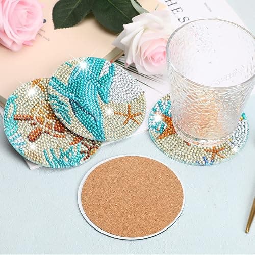 UPINS Ocean Diamond Art Painting Coaster Kit, 8Pcs DIY Crafts Kit with Holder, Non Slip Coaster Art Supplies for Adults, Ideal Christmas Gift thumbnail 4