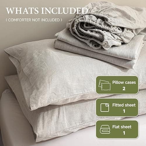 Simple&Opulence 100% Linen Sheets Queen Size Set, 4 Pcs Natural French Linen Bed Sheets, Breathable Soft Durable Bedding Set for All Season (Linen, Queen) thumbnail 7