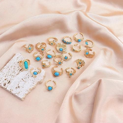 GIGB PBDK 20Pcs Gold Turquoise Rings for Women Tiny Vintage Boho Western Jewelry Retro Statement Midi Knuckle Joint Stacking Rings Pack thumbnail 8