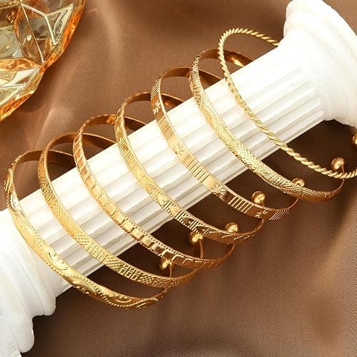 ÌF ME Gold Bangle Bracelets for Women, Indian Bangles Stackable Set, Multi Layer Textured 14K Gold Plated Chunky Bracelets Boho Jewelrys Set thumbnail 7