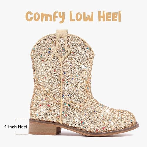Motasha Toddler Girls Cowgirl Boots Glitter Toddler Cowboy Boot Ankle Girls Boots Little Kids Horse Riding Shoes Party Birthday thumbnail 5