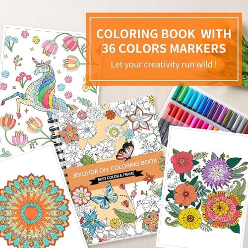 Adult Coloring Book Set,Spiral Bound Coloring Books for Adults Relaxation with 36 Colors Non-Toxic Markers, Anxiety Relief Gifts with 30 Patterns Included Mandala Animal Flowers thumbnail 4