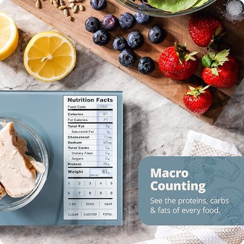 Greater Goods Digital Nutrition Scale – Accurate Macro and Calorie Tracking for Meal Prep, Weight Loss, and Healthy Eating | 2,000 Built-in Foods, Intuitive Nutrition Label Display, 11lb Cap, Blue thumbnail 2
