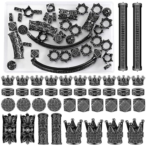 King Crown 40pc Round Zircon Rhinestone Beads Tube - Cubic Zirconia Diamond Cut Cube Spacer Beads for Jewelry Making - Bracelet Connector DIY (Black Rhinestone) - Image 1