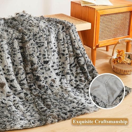 XeGe Luxury Faux Fur Cheetah Print Throw, Soft Leopard Print Fluffy Blanket, Shaggy Plush Decorative Couch Throw, Cute Animal Print Furry Fuzzy Single Blanket for Sofa Bed Chair Office, Grey thumbnail 4