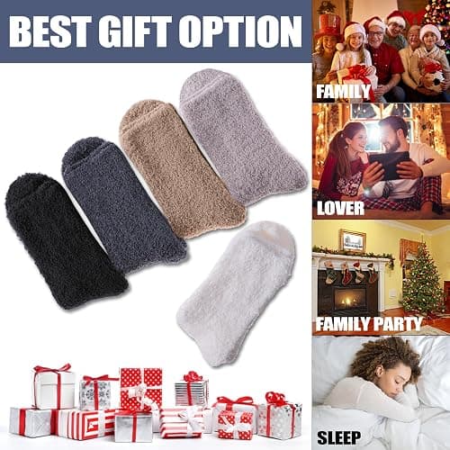 CHOWISH Womens Fuzzy Slipper Socks Super Soft Microfiber Fluffy Cozy Winter Warm Fuzzy Crew Socks thumbnail 6