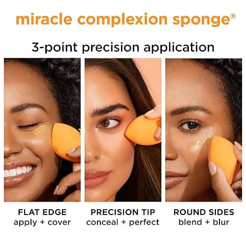 Real Techniques Miracle Complexion Sponge for Liquid & Cream Makeup, 3-Point Design for Seamless Application, Streak-Free Natural Dewy Finish, Latex-Free, Cruelty-Free, Vegan, Easy to Clean, Pack of 2 thumbnail 5