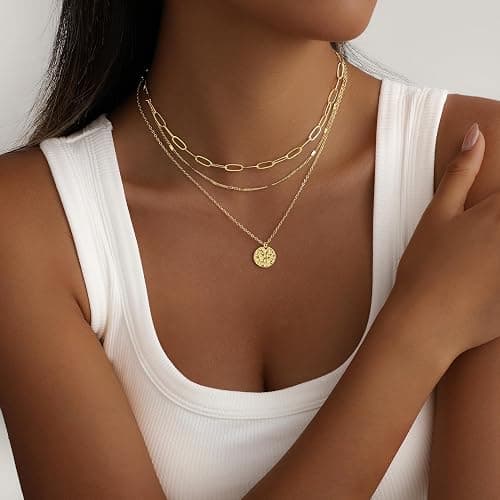 JECOMY Layered Gold Necklace for Women, 14K Gold Plated Necklace Stack for Women, Dainty Adjustable Gold Necklace Set thumbnail 4