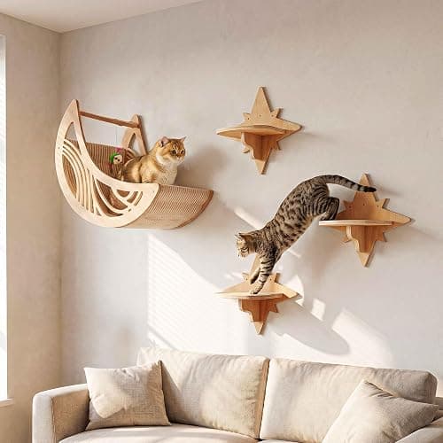 Moon & Star Cat Wall Shelves, Modern Wooden Cat Furniture with Decorative Cutouts, Space-Saving Cat Climbing System & Floating Perch for Indoor Cats thumbnail 2