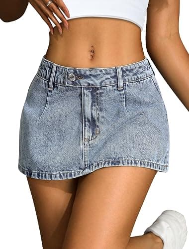 IWD Denim Mini Skirt for Women Low Waisted Jean Micro Skort with Shorts Stretch Casual Jean Skirt - Image 1