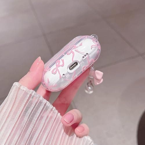 MINSCOSE Compatible with AirPods Pro 3rd Generation Case (2025) with Cleaner Kit,Cute Ribbon Bow Pretty Aesthetic Design with Bow Pearl Keychain,for Girls Women for AirPods Pro 3-Pink thumbnail 8