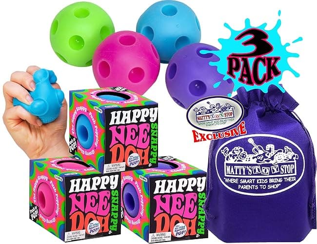 Schylling Happy Snappy NeeDoh...Groovy Glob! Squishy, Squeezy, Popping, Stretchy Stress Fidget Balls Gift Set Party Bundle with Storage Bag - 3 Pack (Assorted) thumbnail 2