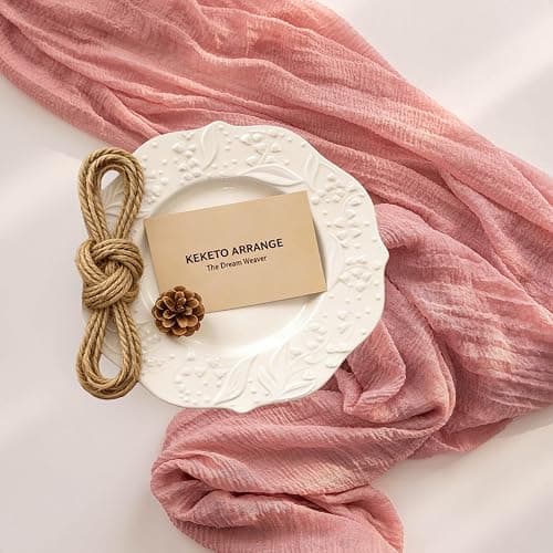 Keketoarrange Pink Spring Easter Table Runner Cheese Cloth Rustic Gauze Cheesecloth Table Runner 120 Inch 10 FT for Wedding Baby Bridal Shower Sheer Boho Home Tea Party Decor thumbnail 4