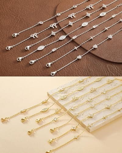 FUNEIA Dainty Silver Gold Bracelets for Women Trendy Non Tarnish 14K Gold Plated Waterproof Diamond Bracelets Cute Stackable Heart Butterfly Clover Cross Evil Eye Charm Bracelet Stack Jewelry Gifts thumbnail 9