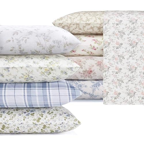 Laura Ashley - Flannel Sheets Queen Size, Anti-Pilling & Wrinkle Resistant Cotton, Touchably Soft for All-Season Comfort - Bed Sheets with Matching Pillowcases & Fitted Sheet (Audrey Pink) thumbnail 6
