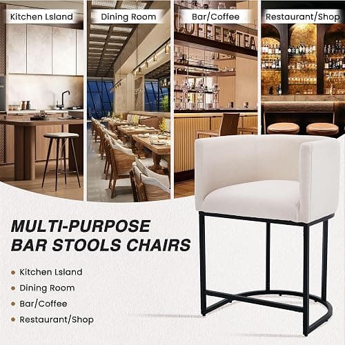 HNY Modern Counter Height Linen Fabric Upholstered Counter Stools Set of 2, 24 Inch Kitchen Island Stool with Black Tubular Frame, Cream - 2 - 24inch Cream,black Base thumbnail 5