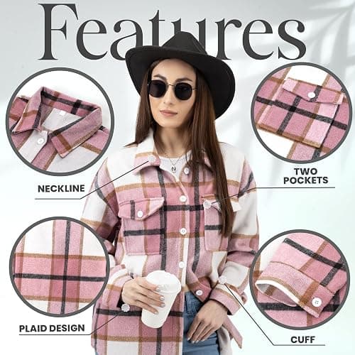 NY Threads Women's Flannel Shirt Plaid Shacket Fall Outfit Relaxed Fit Button Down Long Sleeve Top Casual Jacket for Women thumbnail 4