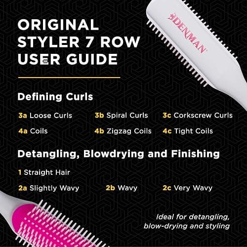 Denman Curly Hair Brush D3, 7 Row Styling Brush for Detangling, Separating, Shaping and Defining Curls - For Women and Men - Cherry Blossom thumbnail 6