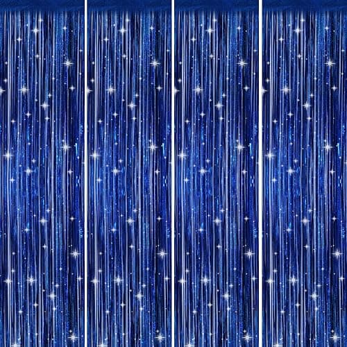 Picoway 4 Pack Foil Fringe Tinsel Backdrop Curtains, Birthday Engagement Bachelorette Party Decorations, Photo Booth Props Door Streamers Curtain (Blue) thumbnail 8