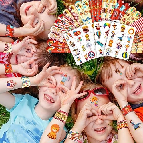 Cherisnowy 72PCS Carnival Party Set 48PCS Temporary Tattoos & 24PCS Slap Bracelets Fun Circus Themed Birthday Supplies, Baby Shower Gifts, Classroom Rewards & Party Decor for Kids Boys & Girls thumbnail 8